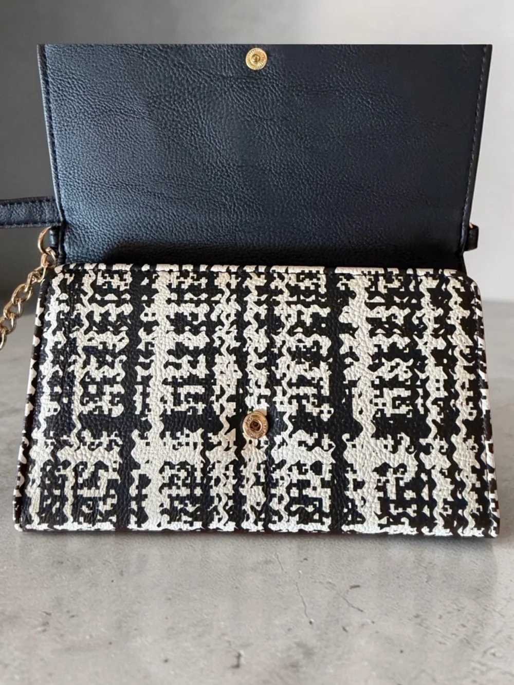 Betsey Johnson Black & White Tweed Crossbody Wallet with Bow Detail